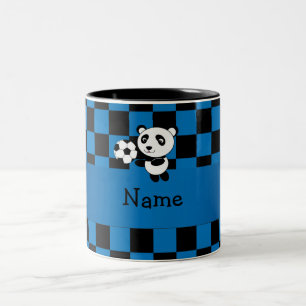 Personalised name soccer panda checkers Two-Tone coffee mug