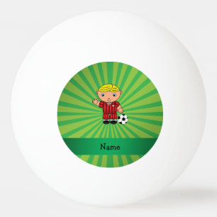 Personalised name soccer player green sunburst ping pong ball
