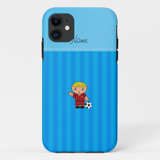 Personalised name soccer player sky blue stripes Case-Mate iPhone case (Back)