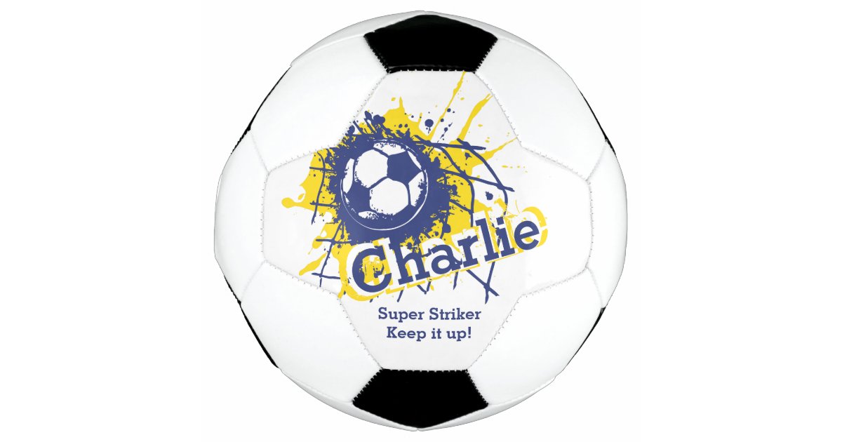Personalised name soccer strike goal blue graphic football ...