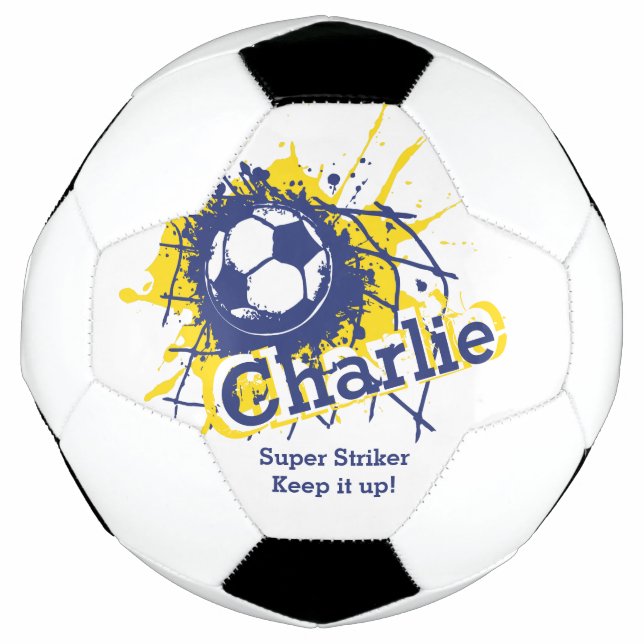 Personalised name soccer strike goal blue graphic football (Front)