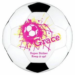 Personalised name soccer strike goal girls pink football