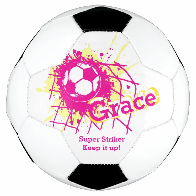 Personalised name soccer strike goal girls pink football (Front)