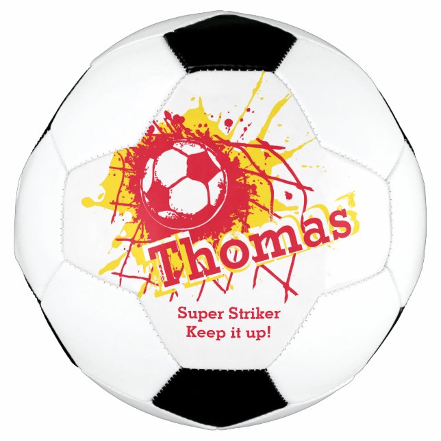Personalised name soccer strike goal red graphic football (Front)