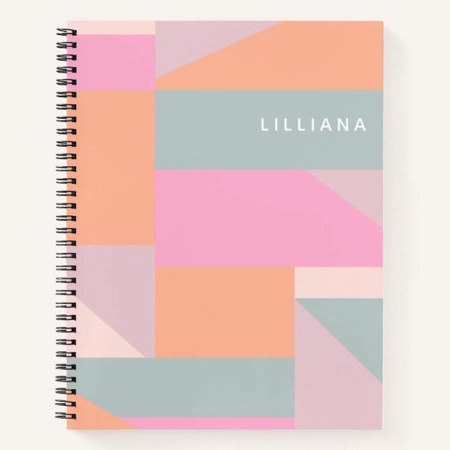 Personalised Name Soft Pastel Geometric Modern Notebook (Front)