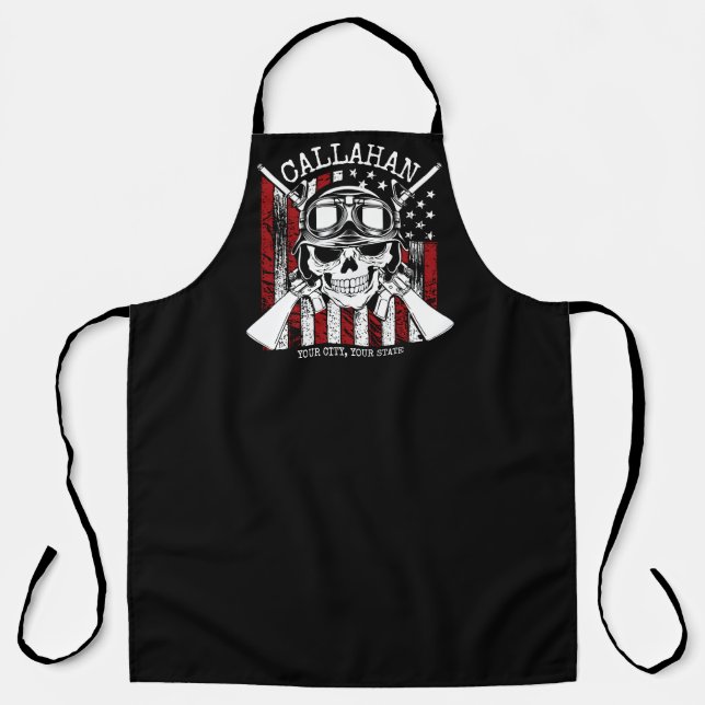 Personalised NAME Soldier Skull Dual Guns USA Flag Apron (Front)