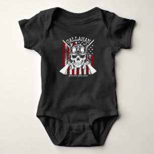 Personalised NAME Soldier Skull Dual Guns USA Flag Baby Bodysuit