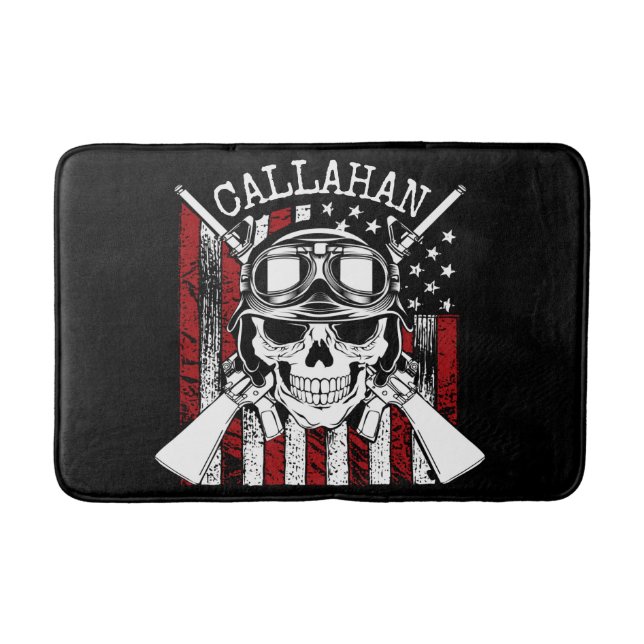 Personalised NAME Soldier Skull Dual Guns USA Flag Bath Mat (Front)