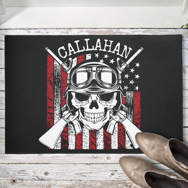 Personalised NAME Soldier Skull Dual Guns USA Flag Doormat (Creator Uploaded)