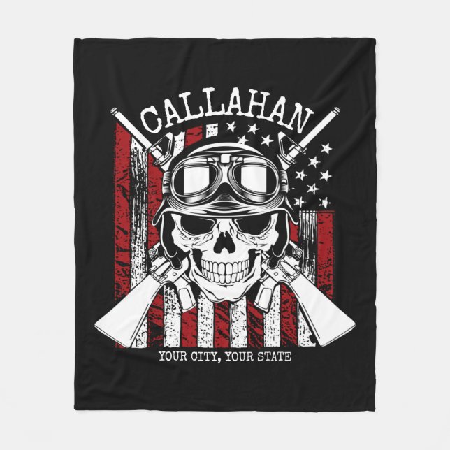 Personalised NAME Soldier Skull Dual Guns USA Flag Fleece Blanket (Front)