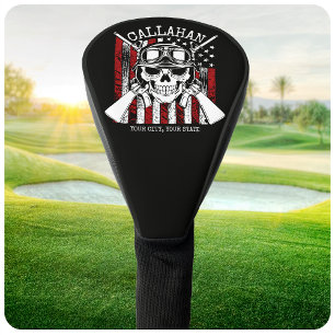 Personalised NAME Soldier Skull Dual Guns USA Flag Golf Head Cover
