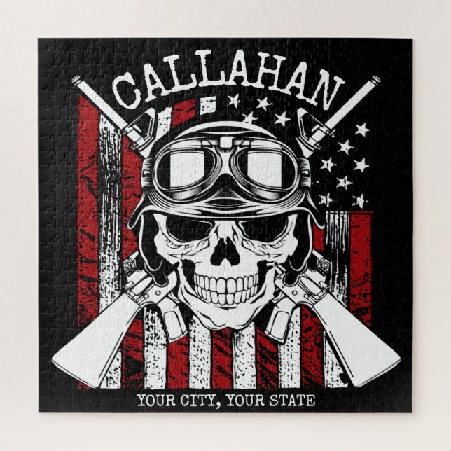 Personalised NAME Soldier Skull Dual Guns USA Flag Jigsaw Puzzle (Vertical)