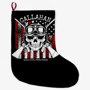 Personalised NAME Soldier Skull Dual Guns USA Flag Large Christmas Stocking