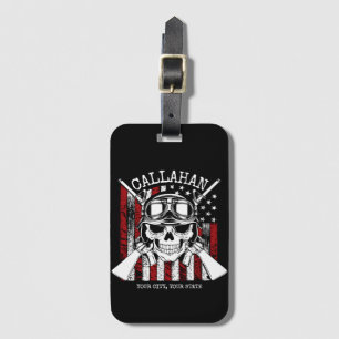 Personalised NAME Soldier Skull Dual Guns USA Flag Luggage Tag