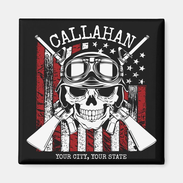 Personalised NAME Soldier Skull Dual Guns USA Flag Magnet (Front)