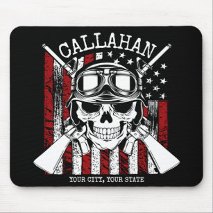 Personalised NAME Soldier Skull Dual Guns USA Flag Mouse Mat