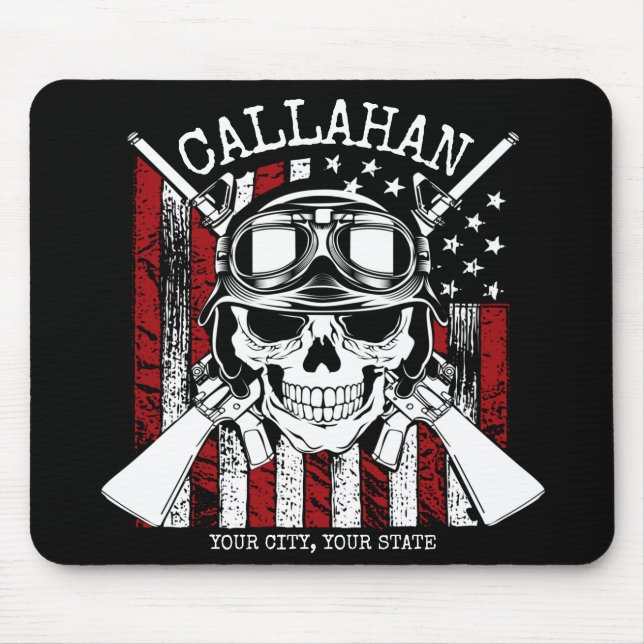 Personalised NAME Soldier Skull Dual Guns USA Flag Mouse Mat (Front)