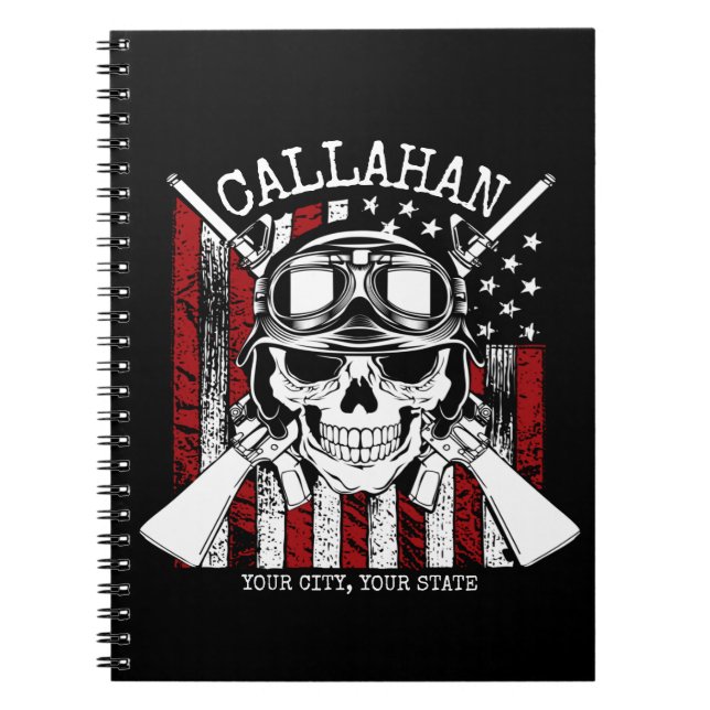 Personalised NAME Soldier Skull Dual Guns USA Flag Notebook (Front)