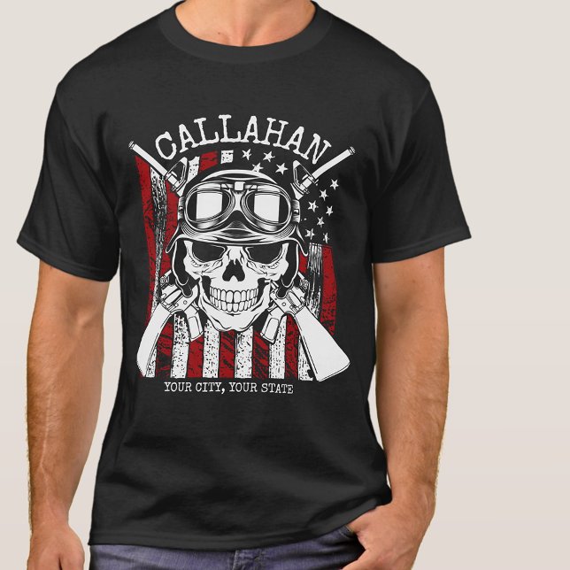 Personalised NAME Soldier Skull Dual Guns USA Flag T-Shirt (Creator Uploaded)