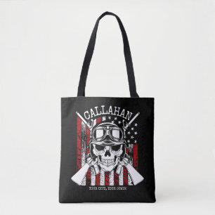 Personalised NAME Soldier Skull Dual Guns USA Flag Tote Bag