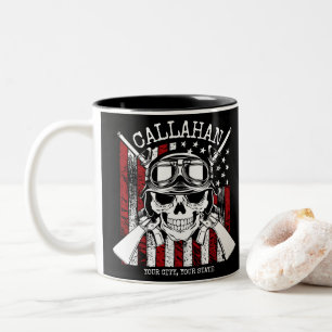 Personalised NAME Soldier Skull Dual Guns USA Flag Two-Tone Coffee Mug