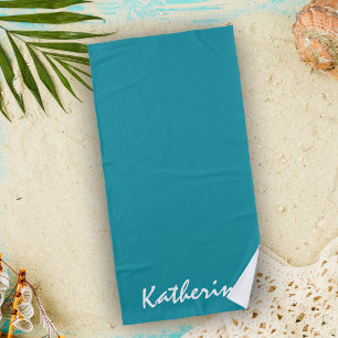 Personalised name solid colour Aqua Blue Vacations Beach Towel