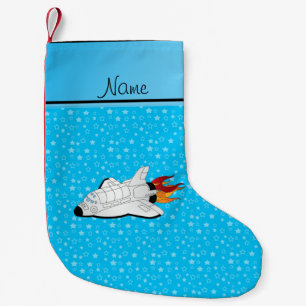 Personalised name space shuttle blue stars small christmas stocking
