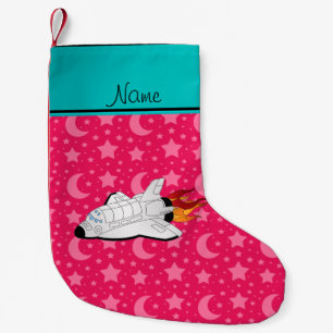 Personalised name space shuttle pink stars moons small christmas stocking
