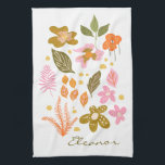 Personalised Name Spring Summer Floral Flowers Tea Towel<br><div class="desc">This pretty kitchen towel features a stylish floral illustration of flowers in pink,  orange,  and green. Personalise it with your name in script lettering. Great gift idea!</div>