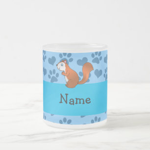 Personalised name squirrel pastel blue paws frosted glass coffee mug