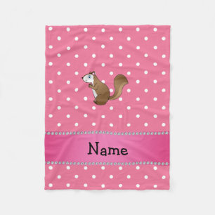 Personalised name squirrel pink polka dots pattern fleece blanket