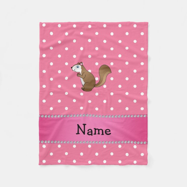 Personalised name squirrel pink polka dots pattern fleece blanket (Front)