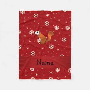 Personalised name squirrel red snowflakes fleece blanket