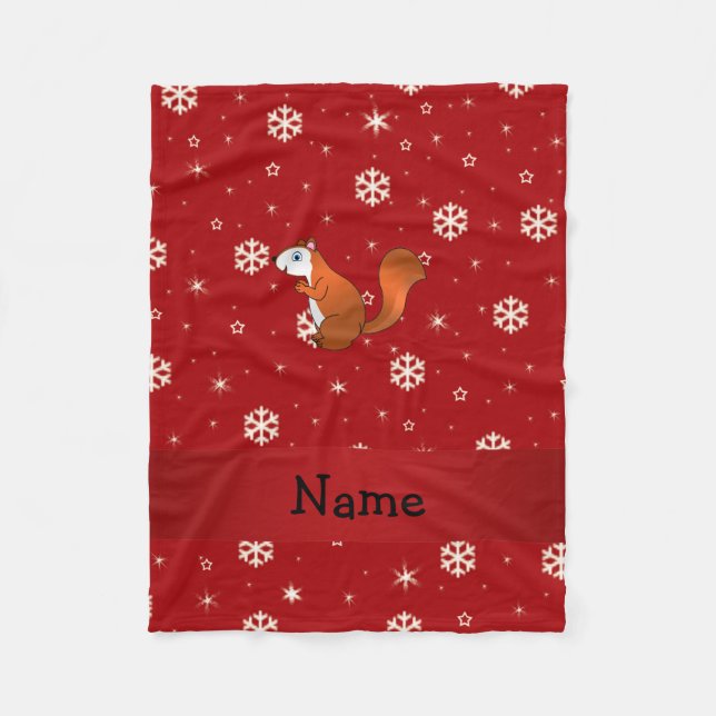 Personalised name squirrel red snowflakes fleece blanket (Front)
