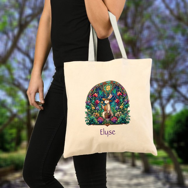 Personalised Name Stained Glass Easter Bunny Tote Bag (Creator Uploaded)