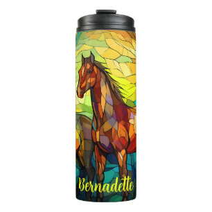 Personalised Name Stained Glass Horse Themed Thermal Tumbler