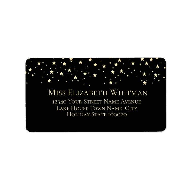 Personalised Name Stars Black Address Label (Front)