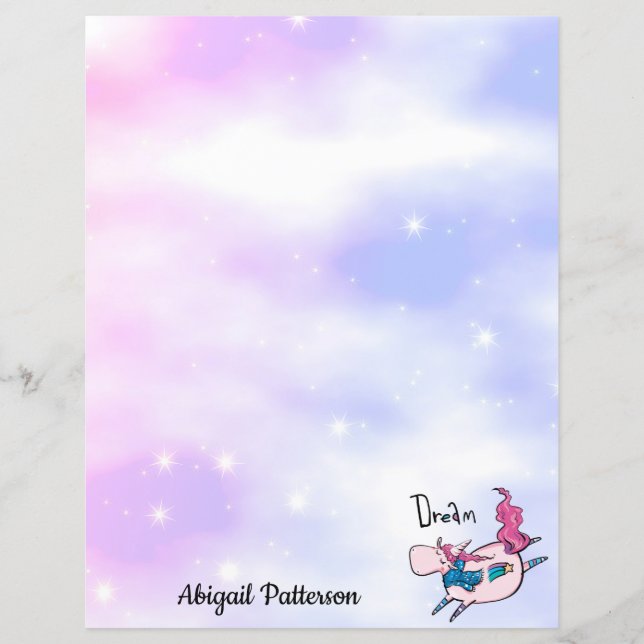 Personalised Name Stationary Paper Pink Unicorn (Front)