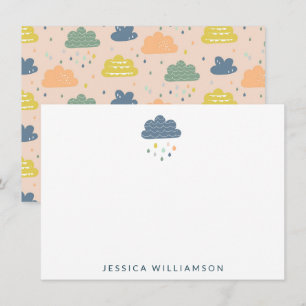 Personalised Name Stationery Cloud Raining Kids Thank You Card