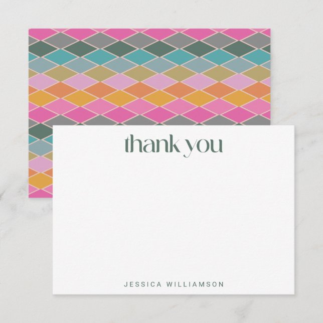Personalised Name Stationery Modern Geometric Thank You Card (Front/Back)