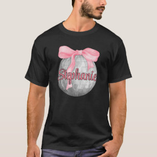 Personalised Name Stephanie Coquette Bow Pink Disc T-Shirt