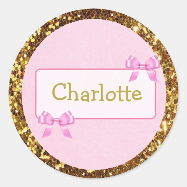 Personalised Name Sticker with cute pink and gold (Front)