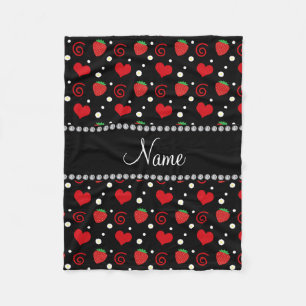 Personalised name strawberry flowers swirls fleece blanket