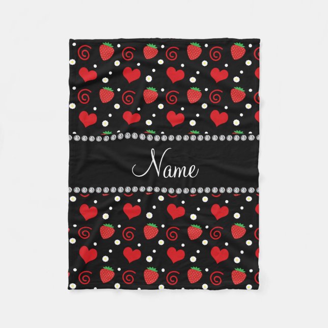 Personalised name strawberry flowers swirls fleece blanket (Front)