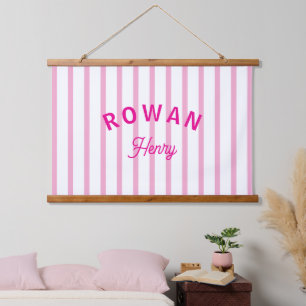 Personalised Name Striped Nursery Baby Girl Room Hanging Tapestry