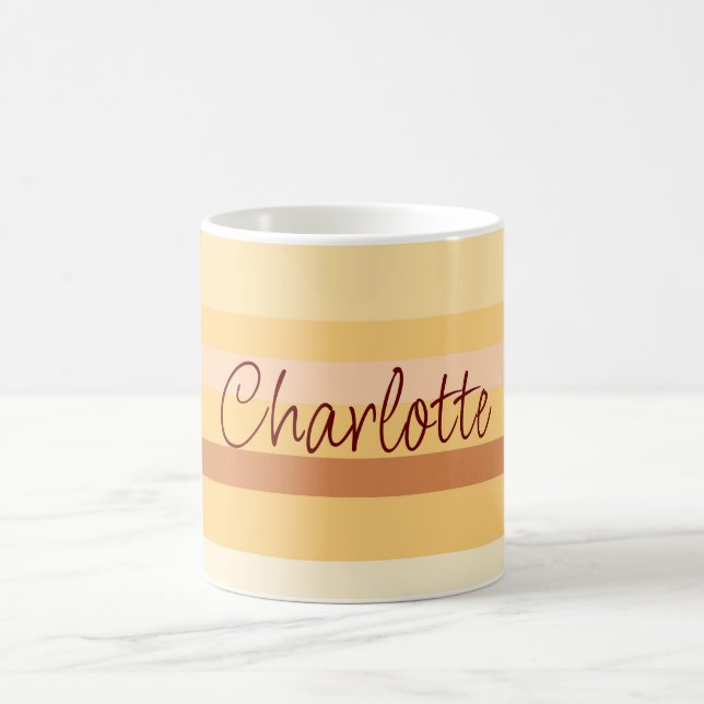 Personalised Name Stylish Beige Stripes Coffee Mug (Center)