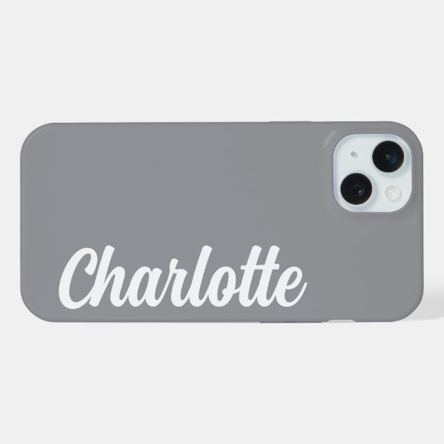 Personalised Name Stylish Modern Minimal Dark Grey iPhone Case (Back Horizontal)
