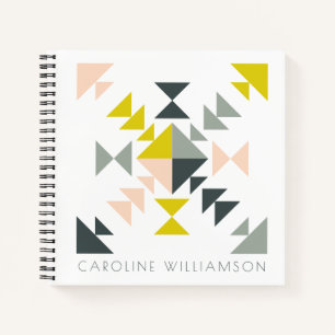 Personalised Name Stylish Modern Quilt Geometric Notebook