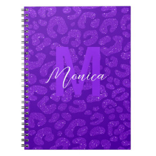 Personalised Name Stylish Purple Glitter Leopard  Notebook
