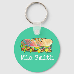 Personalised name sub sandwich cute key ring